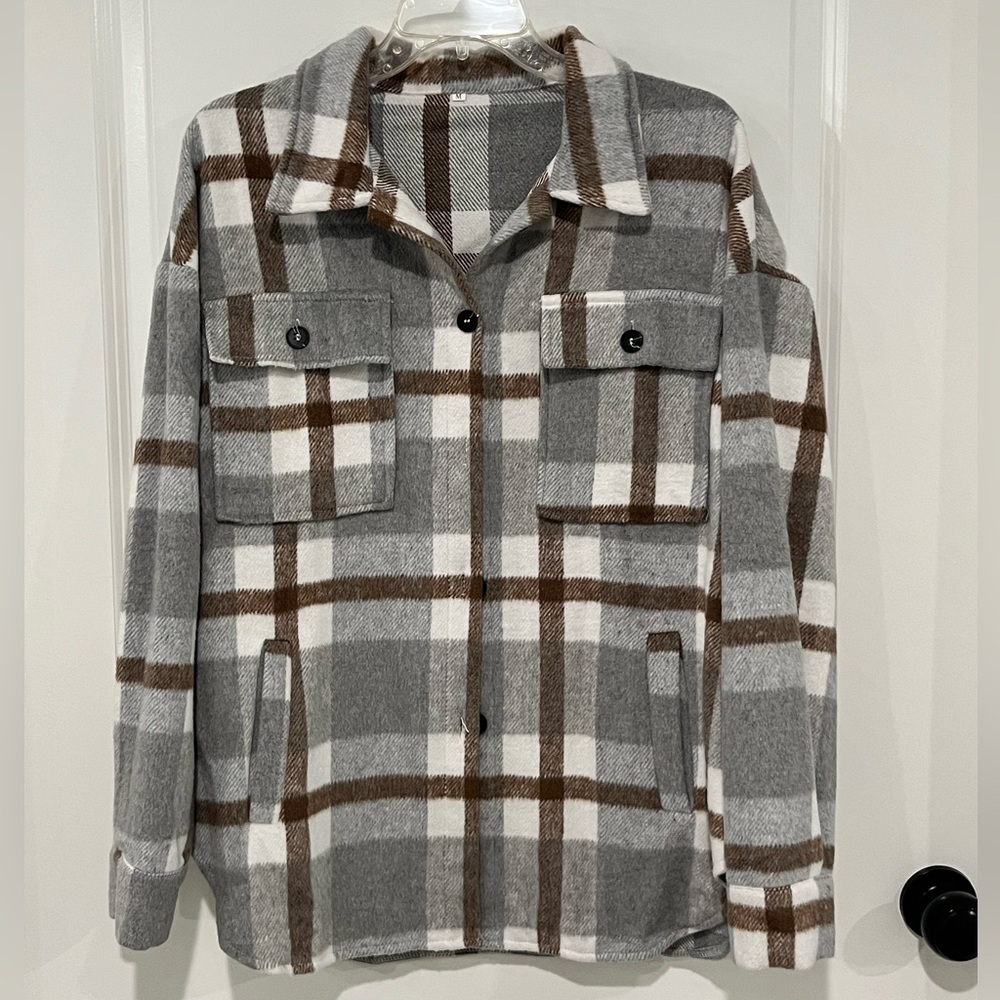 Plaid Gray and Brown Women's Shacket